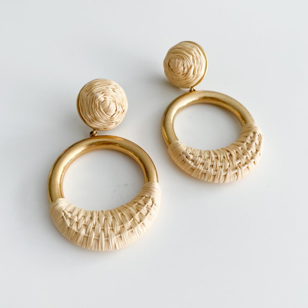 J. Crew Faux-Raffia-Wrapped Hoop Earrings (Natural) - Picture 2 of 3